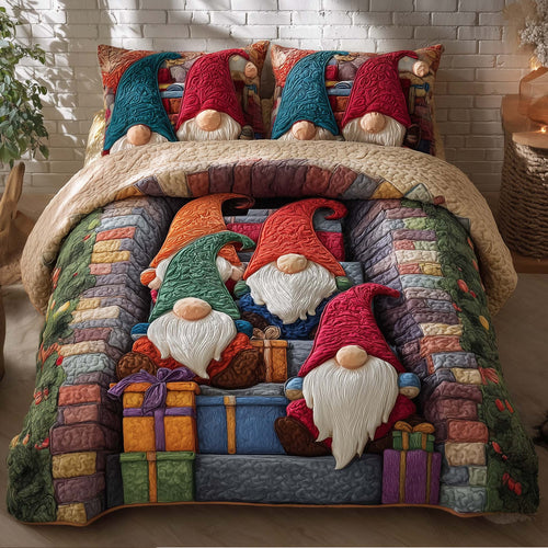 Joyful Christmas Gnomes 3-Piece Quilted Bedding Set GFTOHD12732