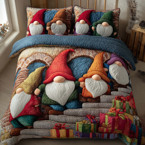 Joyful Christmas Gnomes 3-Piece Quilted Bedding Set GFTOHD12733