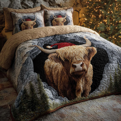 Holiday Highland Cow 3-Piece Quilted Bedding Set GFTOHD12762