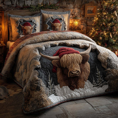 Holiday Highland Cow 3-Piece Quilted Bedding Set GFTOHD12763