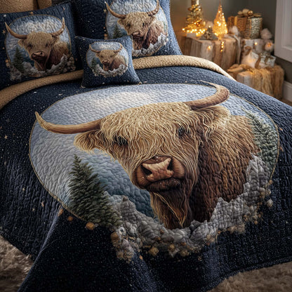 Highland Cow Dream 3-Piece Quilted Bedding Set GFTOHD12765