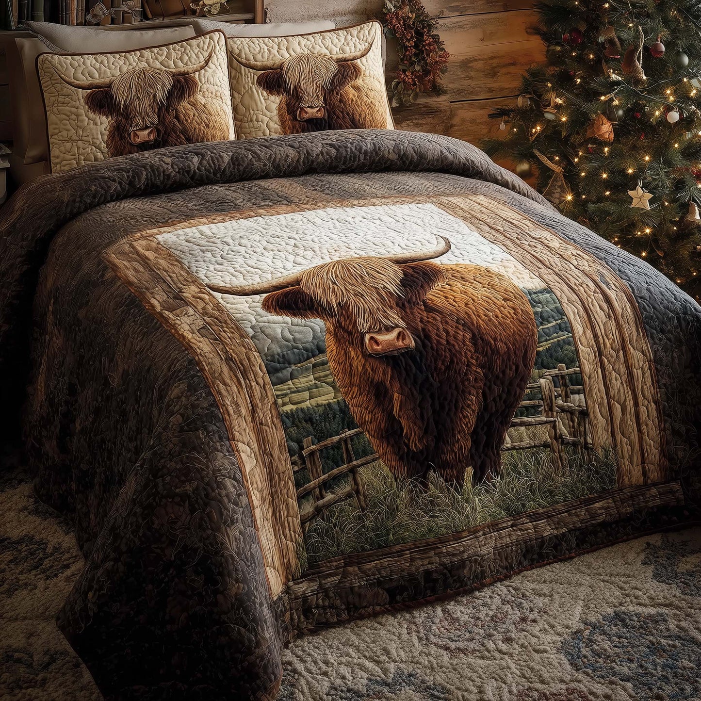 Highland Cow Dream 3-Piece Quilted Bedding Set GFTOHD12767