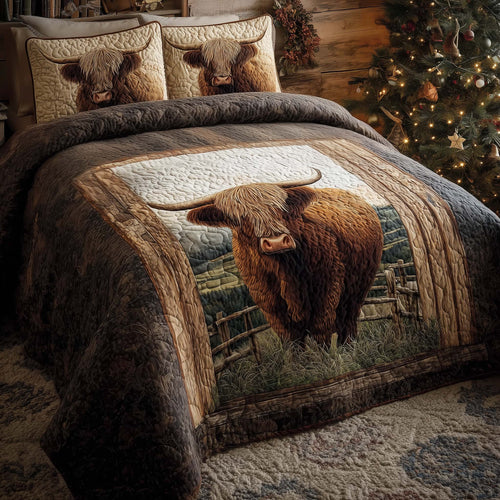 Highland Cow Dream 3-Piece Quilted Bedding Set GFTOHD12767