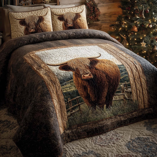 Highland Cow Dream 3-Piece Quilted Bedding Set GFTOHD12767