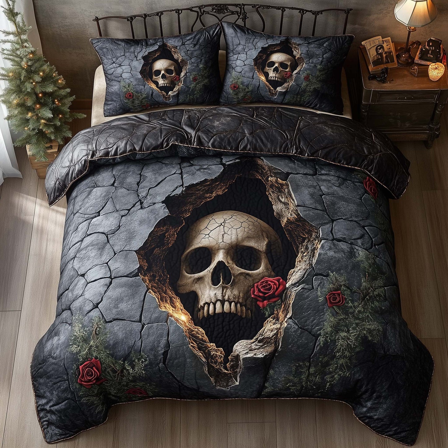 Mystique Solo Skull 3-Piece Quilted Bedding Set GFTOHD12838