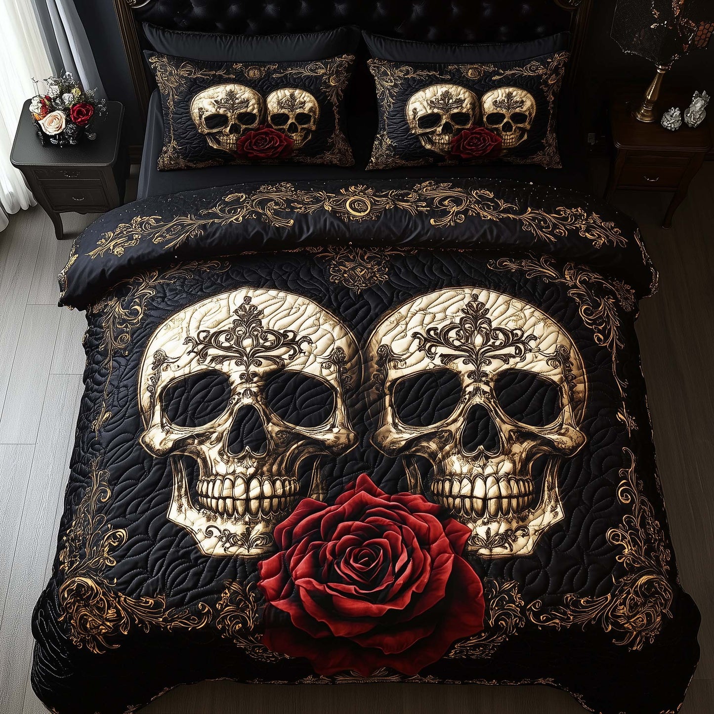 Romantic Gothic Skulls 3-Piece Quilted Bedding Set GFTOHD12839