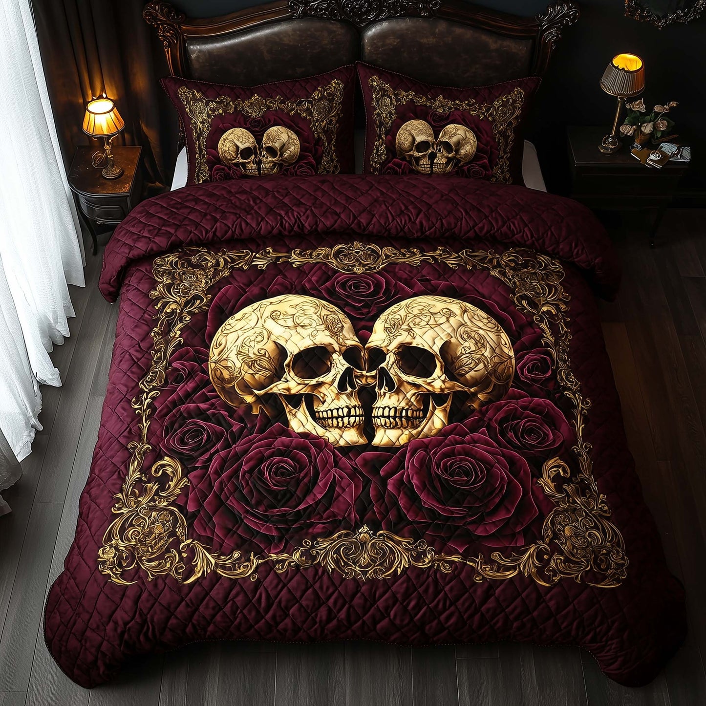 Romantic Gothic Skulls 3-Piece Quilted Bedding Set GFTOHD12840