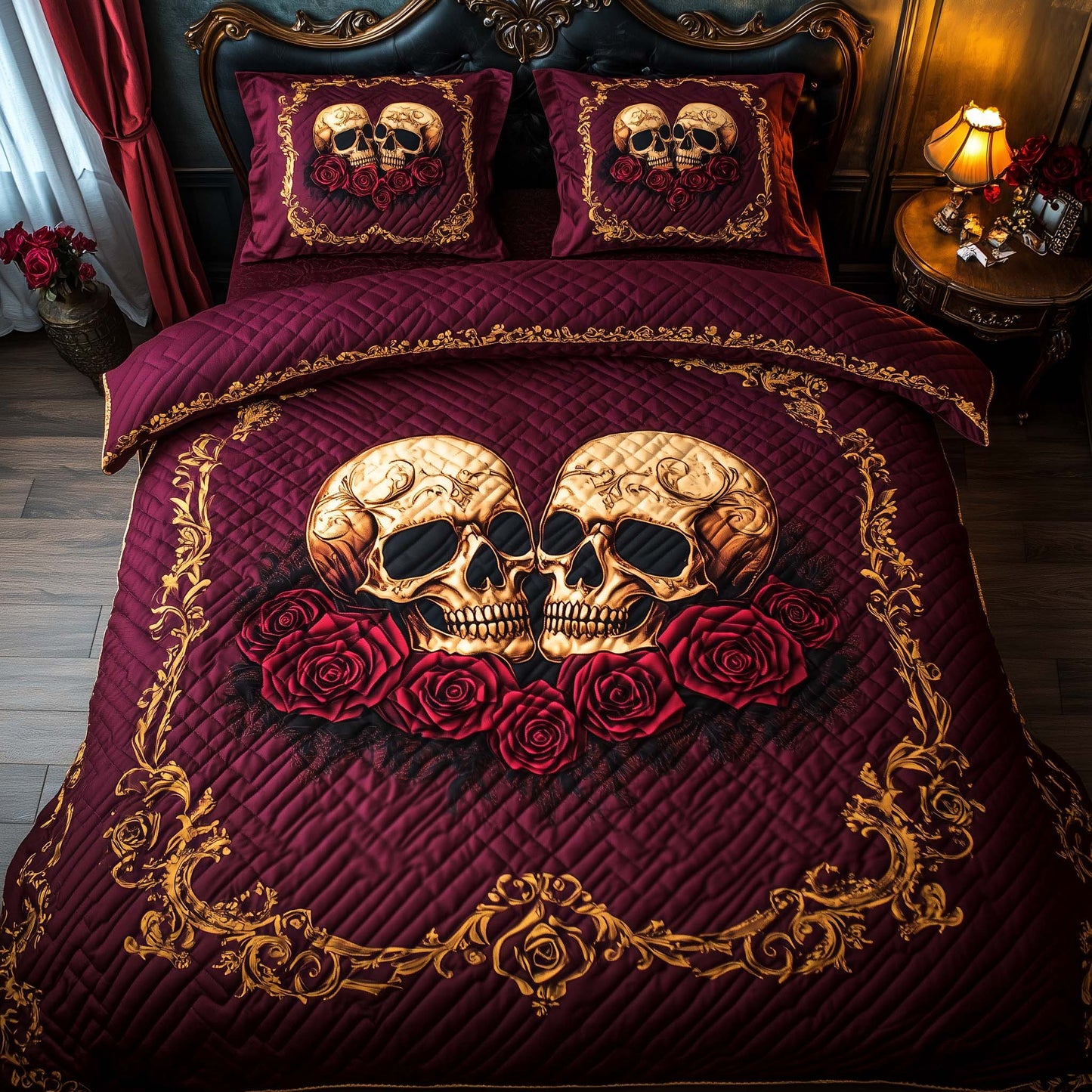 Romantic Gothic Skulls 3-Piece Quilted Bedding Set GFTOHD12841