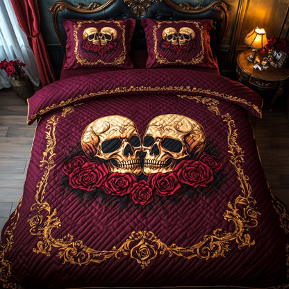 Romantic Gothic Skulls 3-Piece Quilted Bedding Set GFTOHD12841