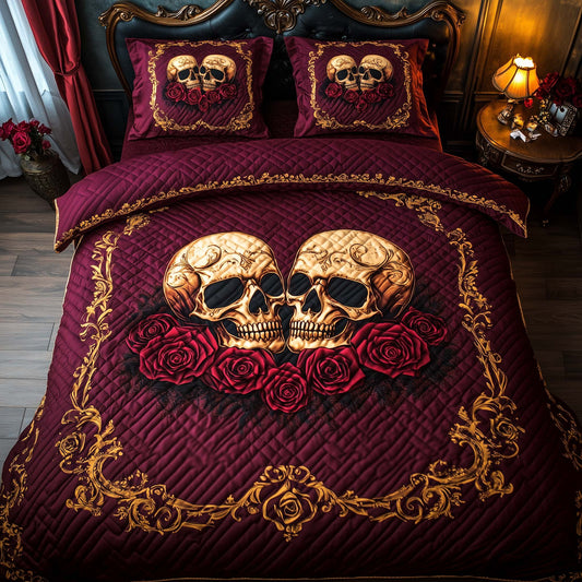 Romantic Gothic Skulls 3-Piece Quilted Bedding Set GFTOHD12841