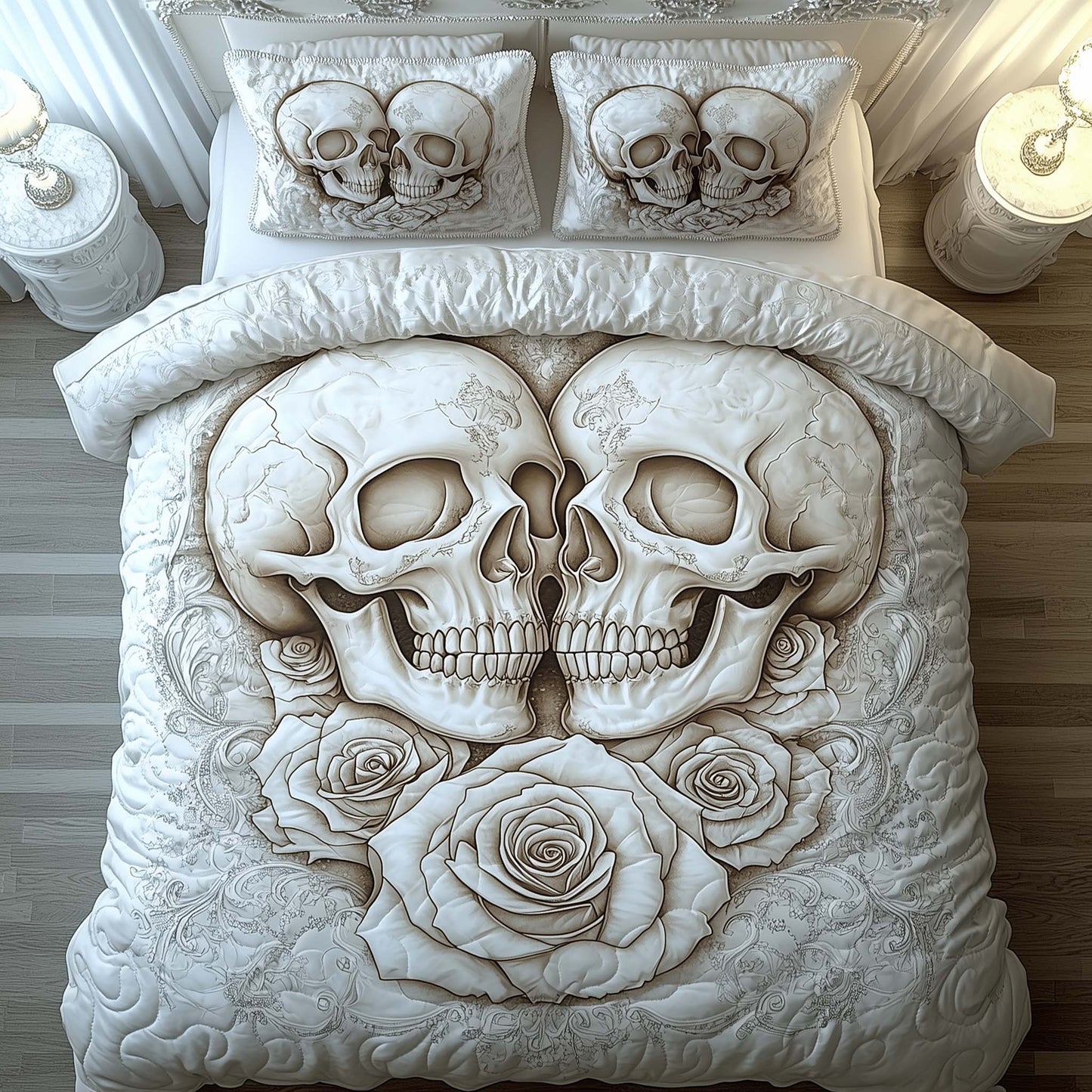 Romantic Gothic Skulls 3-Piece Quilted Bedding Set GFTOHD12843