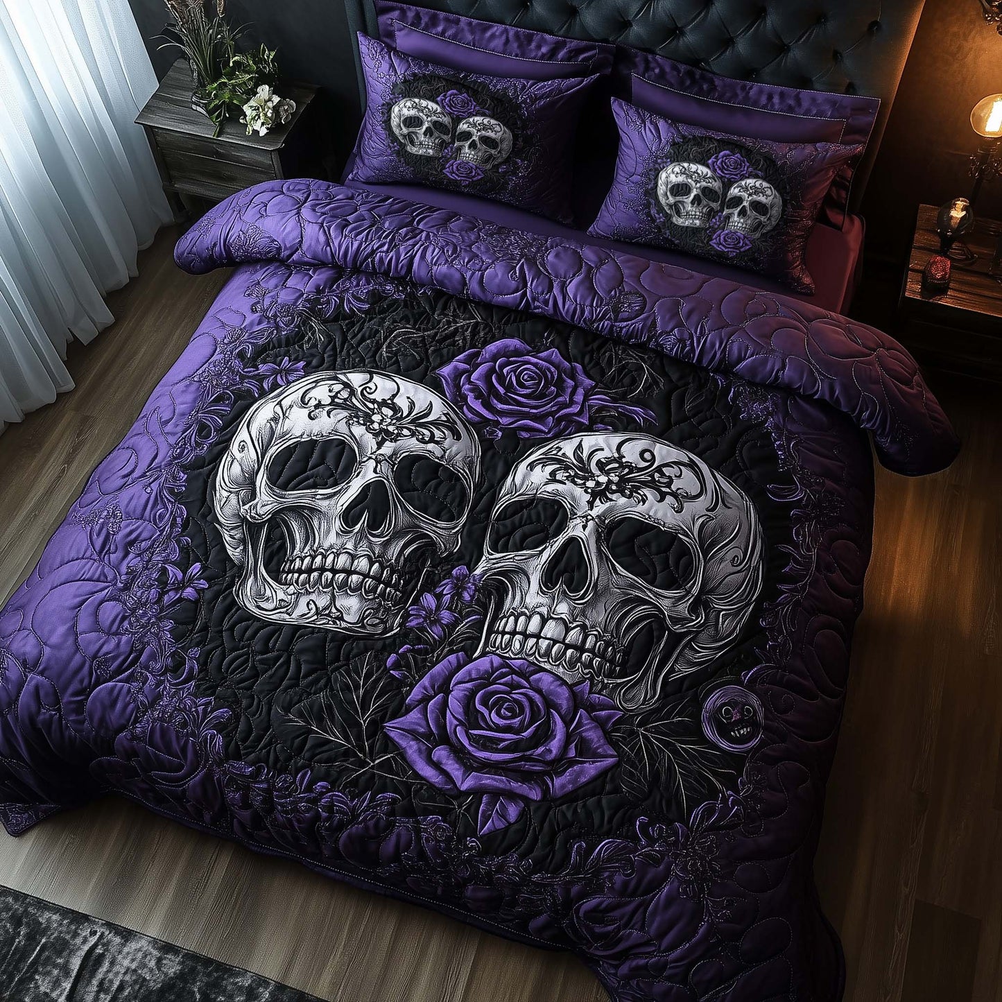 Romantic Gothic Skulls 3-Piece Quilted Bedding Set GFTOHD12845