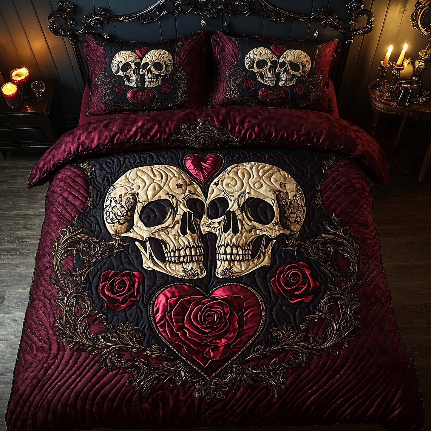 Romantic Gothic Skulls 3-Piece Quilted Bedding Set GFTOHD12847