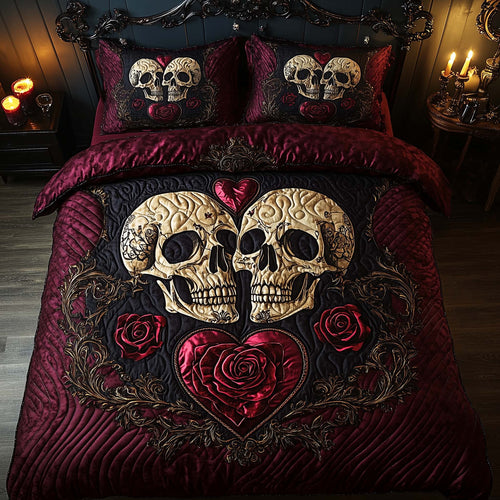 Romantic Gothic Skulls 3-Piece Quilted Bedding Set GFTOHD12847