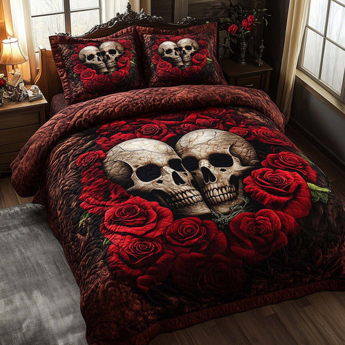 Romantic Gothic Skulls 3-Piece Quilted Bedding Set GFTOHD12849