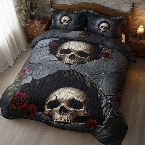 Romantic Gothic Skulls 3-Piece Quilted Bedding Set GFTOHD12851