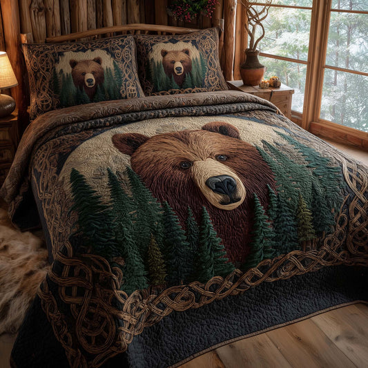 Forest Bear 3-Piece Quilted Bedding Set GFTOHD12855
