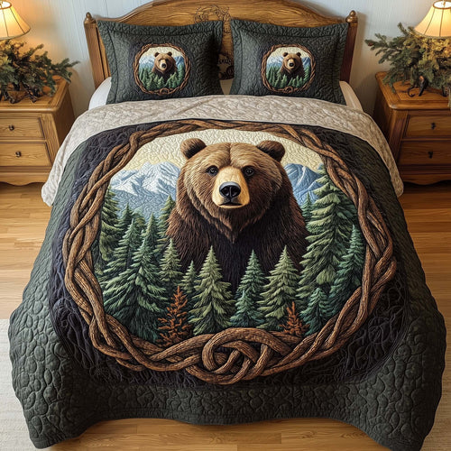 Forest Bear 3-Piece Quilted Bedding Set GFTOHD12856