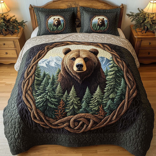 Forest Bear 3-Piece Quilted Bedding Set GFTOHD12856