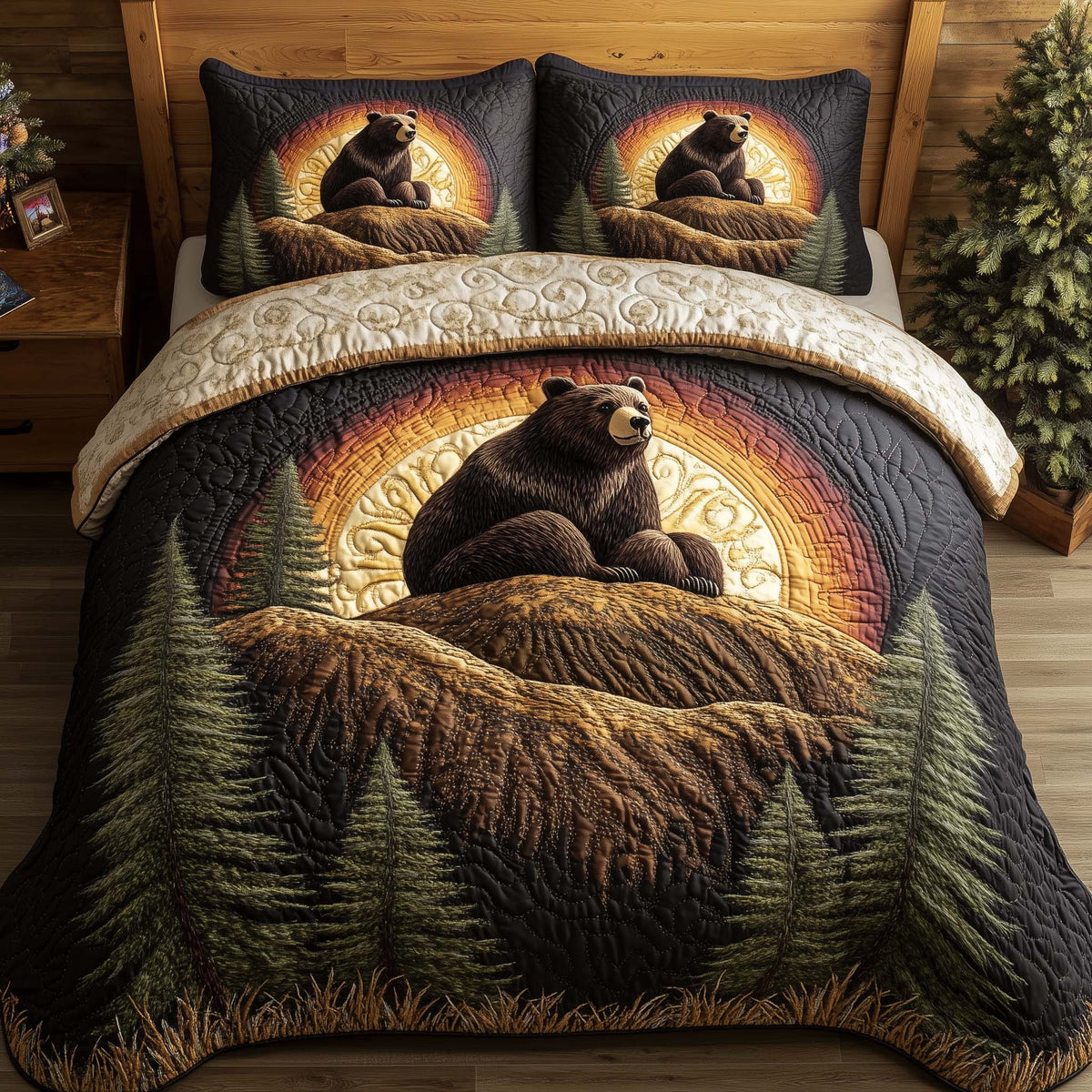 Forest Bear 3-Piece Quilted Bedding Set GFTOHD12860