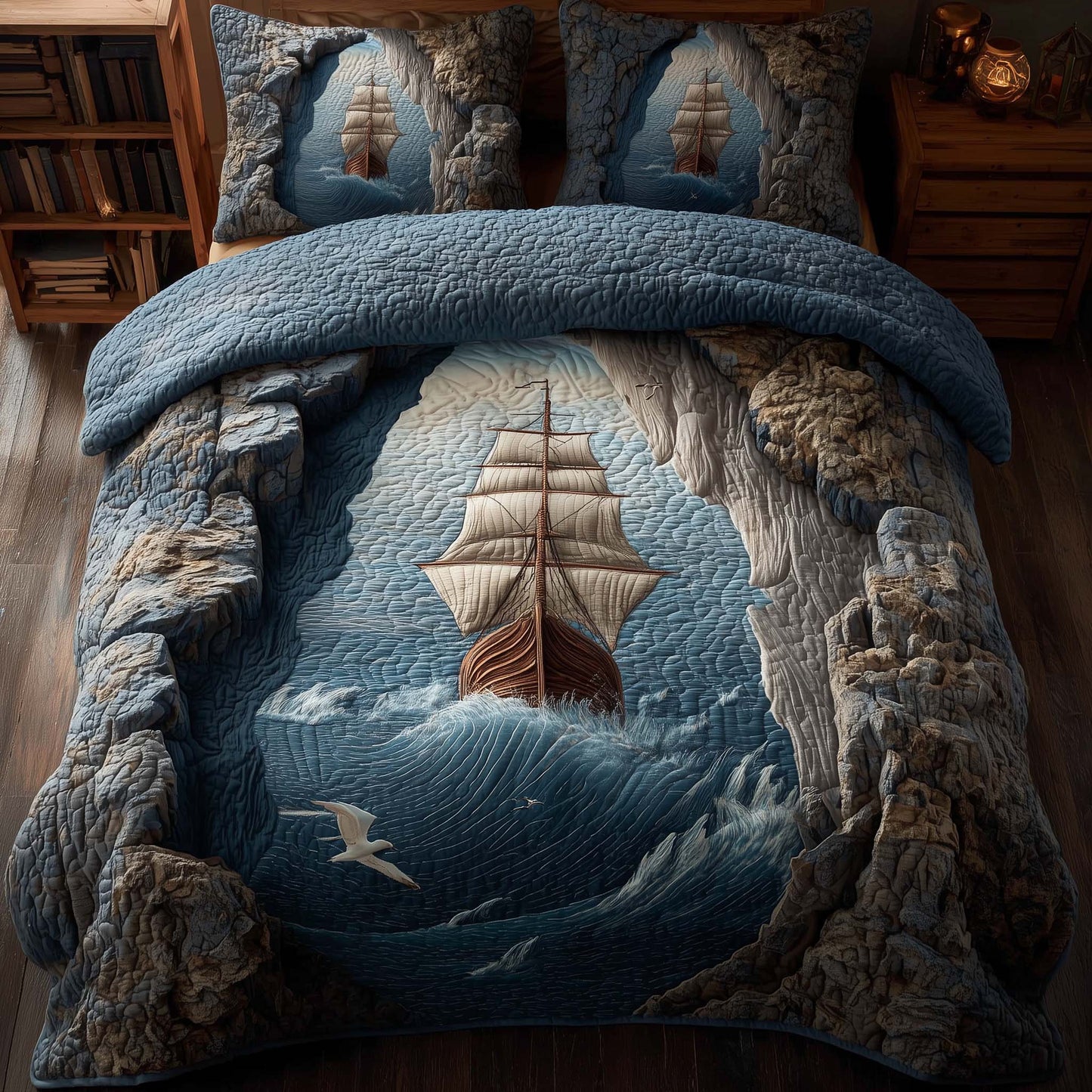 Majestic Ship 3-Piece Quilted Bedding Set GFTOHD12865