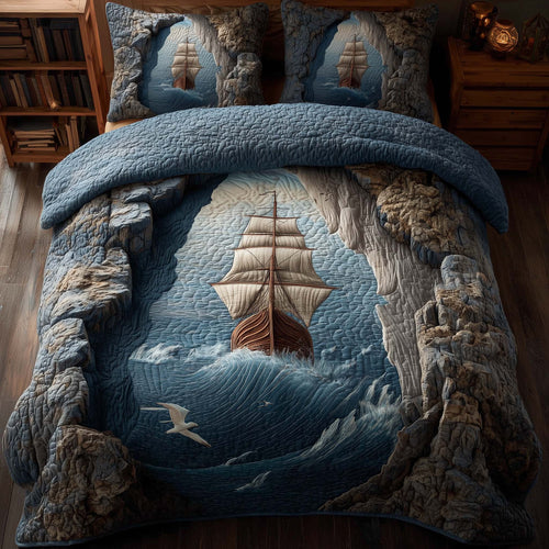 Majestic Ship 3-Piece Quilted Bedding Set GFTOHD12865