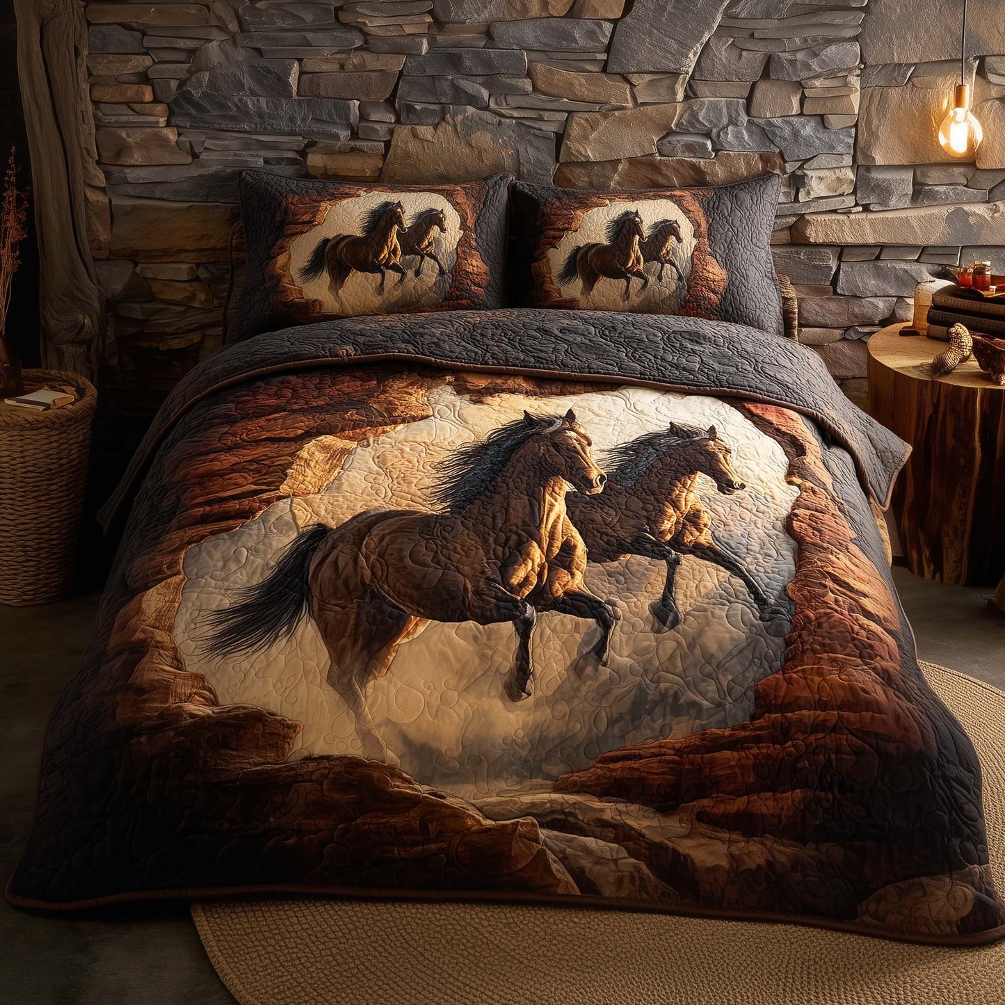 Majestic Horse 3-Piece Quilted Bedding Set GFTOHD12894