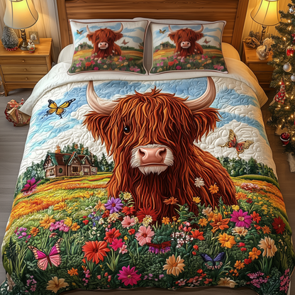 Adorable Highland Cow 3-Piece Quilted Bedding Set GFTOHD1306