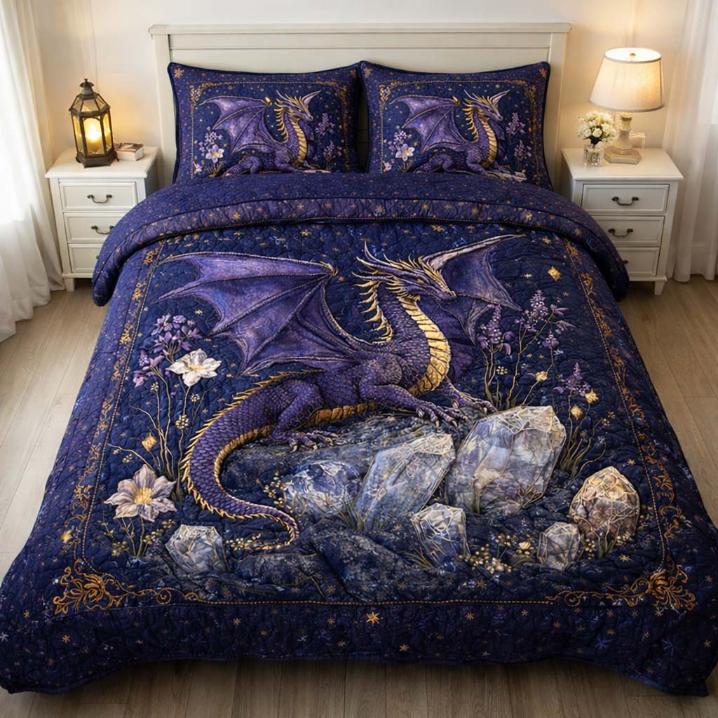 Amethyst Night Dragon 3-Piece Quilted Bedding Set GFTOHD13159