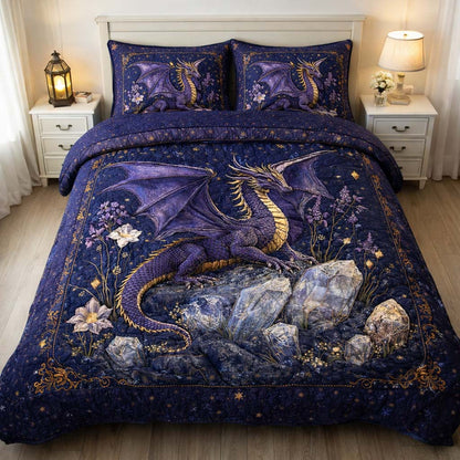 Amethyst Night Dragon 3-Piece Quilted Bedding Set GFTOHD13159