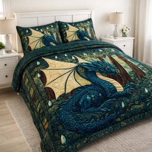 Emerald Forest Dragon 3-Piece Quilted Bedding Set GFTOHD13161