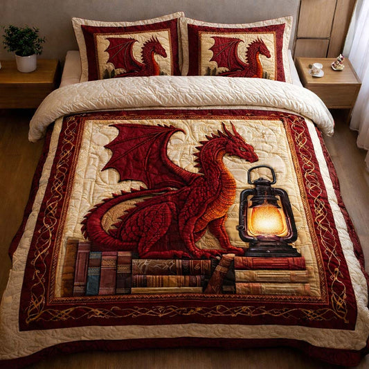 Crimson Lantern Dragon 3-Piece Quilted Bedding Set GFTOHD13163