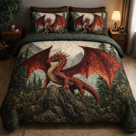 Mountain Fire Dragon 3-Piece Quilted Bedding Set GFTOHD13164