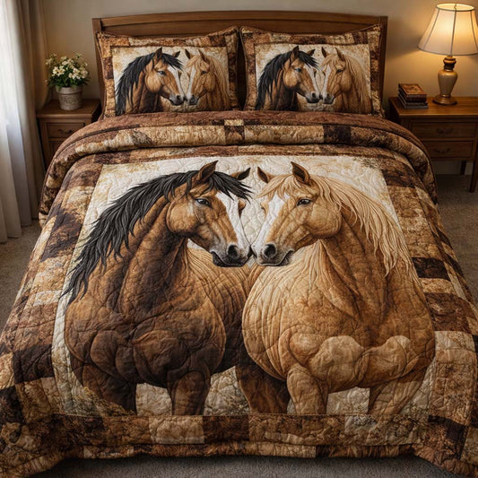 Twin Horses 3-Piece Quilted Bedding Set GFTOHD13167
