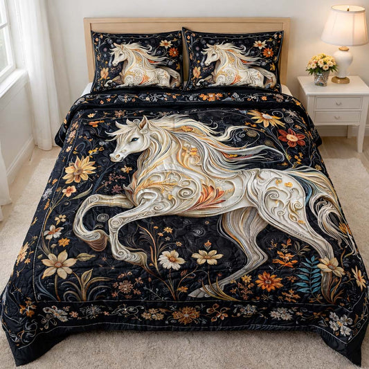 Floral Unicorn 3-Piece Quilted Bedding Set GFTOHD13169