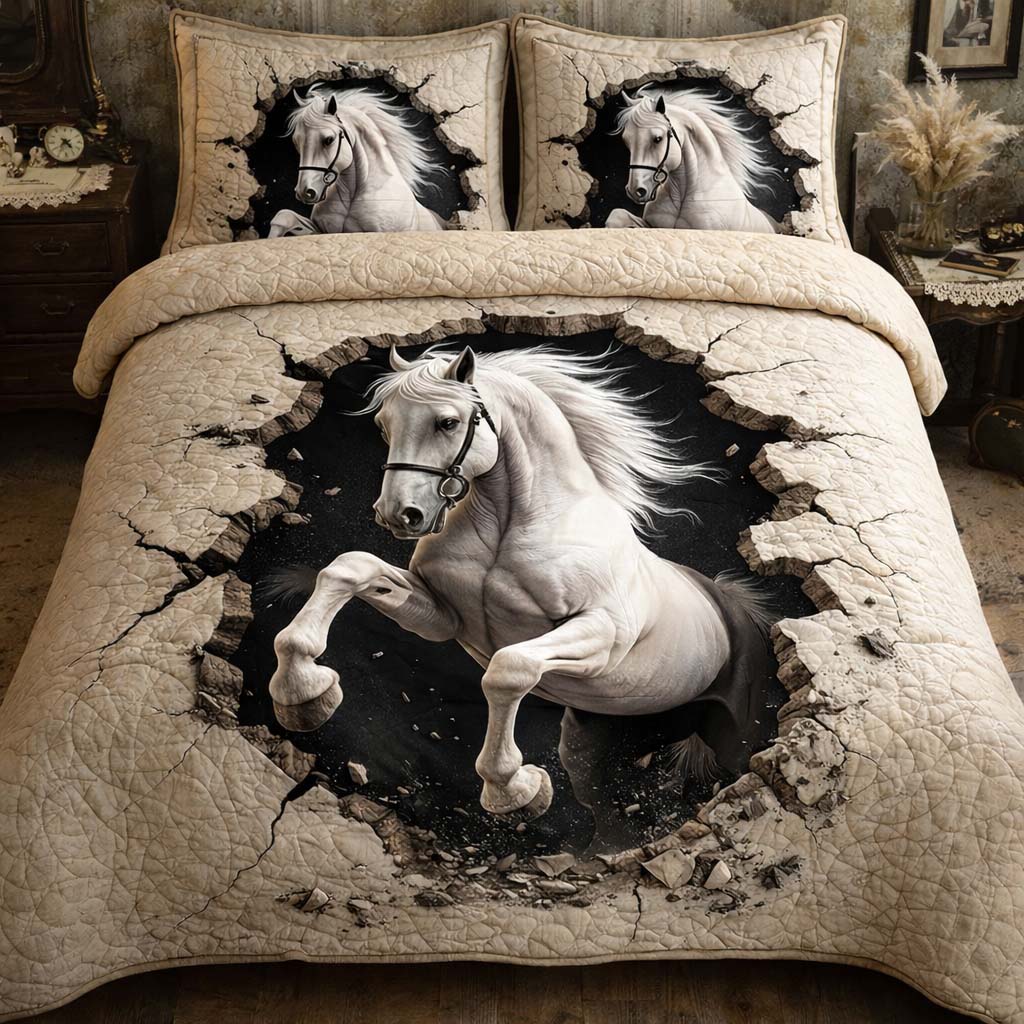 White Stallion 3-Piece Quilted Bedding Set GFTOHD13170