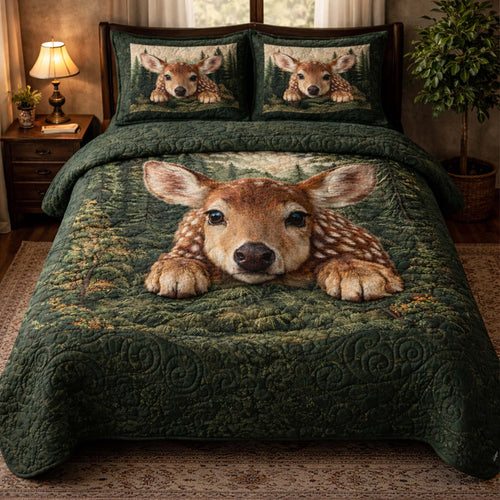 Forest Fawn 3-Piece Quilted Bedding Set GFTOHD13172