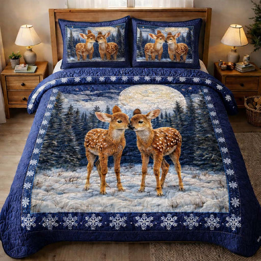Winter Fawn Pair 3-Piece Quilted Bedding Set GFTOHD13175