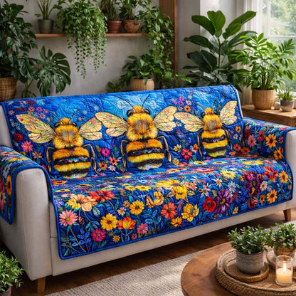 Blue Meadow Bees Quilted Sofa Cover GFTOHD13184