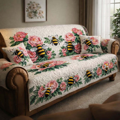 Peony Honey Bees Quilted Sofa Cover GFTOHD13187