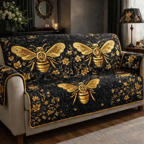 Golden Noir Bees Quilted Sofa Cover GFTOHD13188