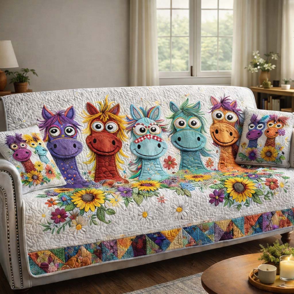 Whimsical Pony Row Quilted Sofa Cover GFTOHD13197