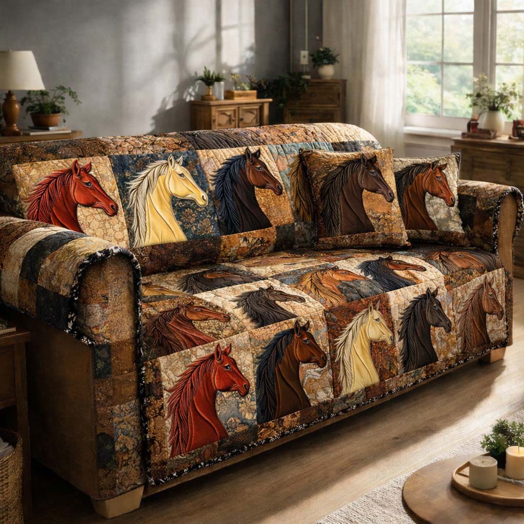 Patchwork Horse Portraits Quilted Sofa Cover GFTOHD13202