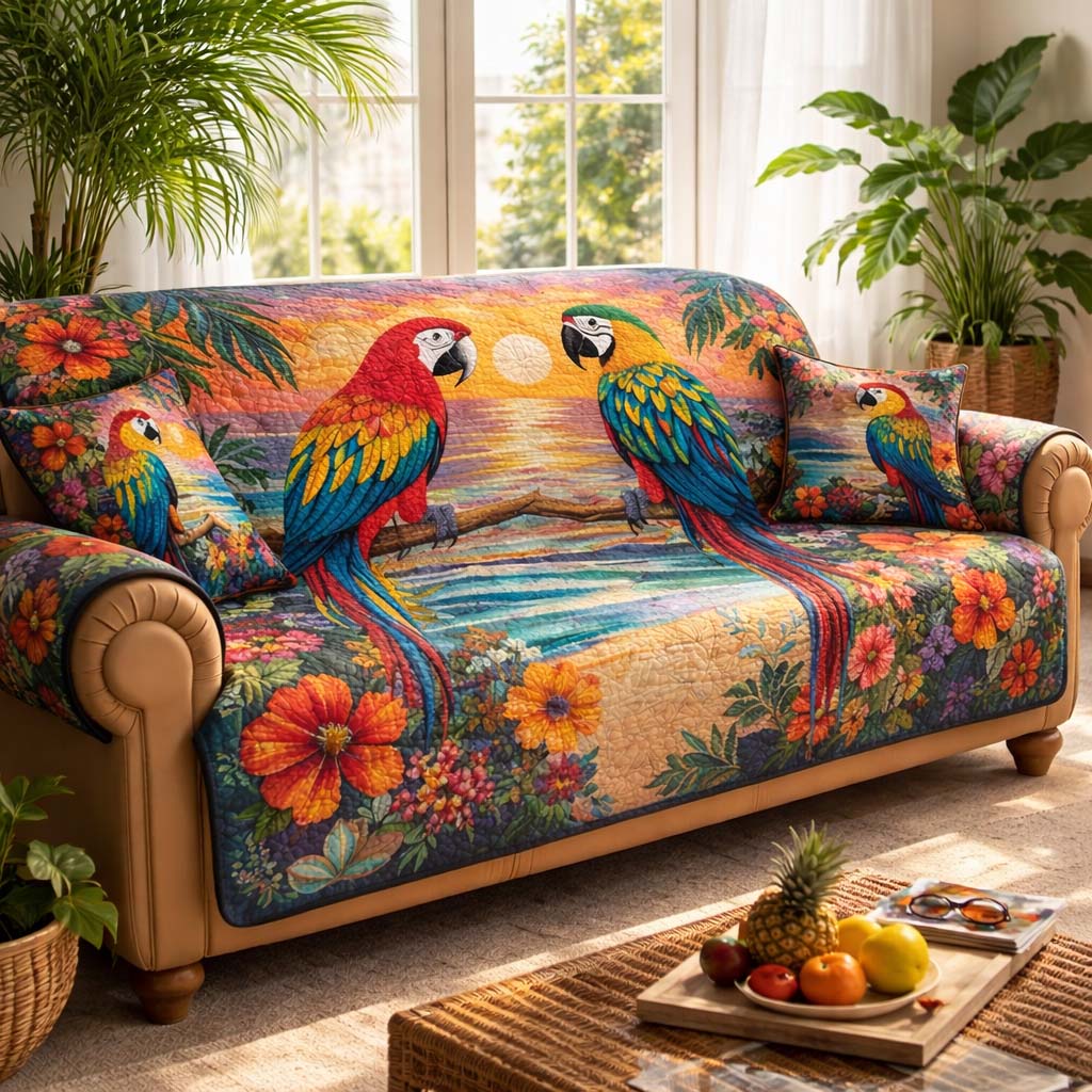 Tropical Parrot Heaven Quilted Sofa Cover GFTOHD13216