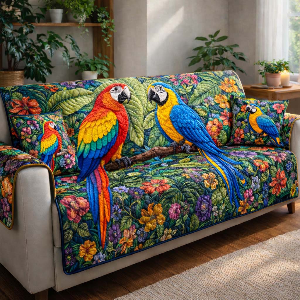 Tropical Parrot Heaven Quilted Sofa Cover GFTOHD13217