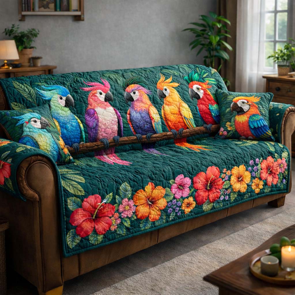Tropical Parrot Heaven Quilted Sofa Cover GFTOHD13221