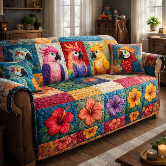 Tropical Parrot Heaven Quilted Sofa Cover GFTOHD13223
