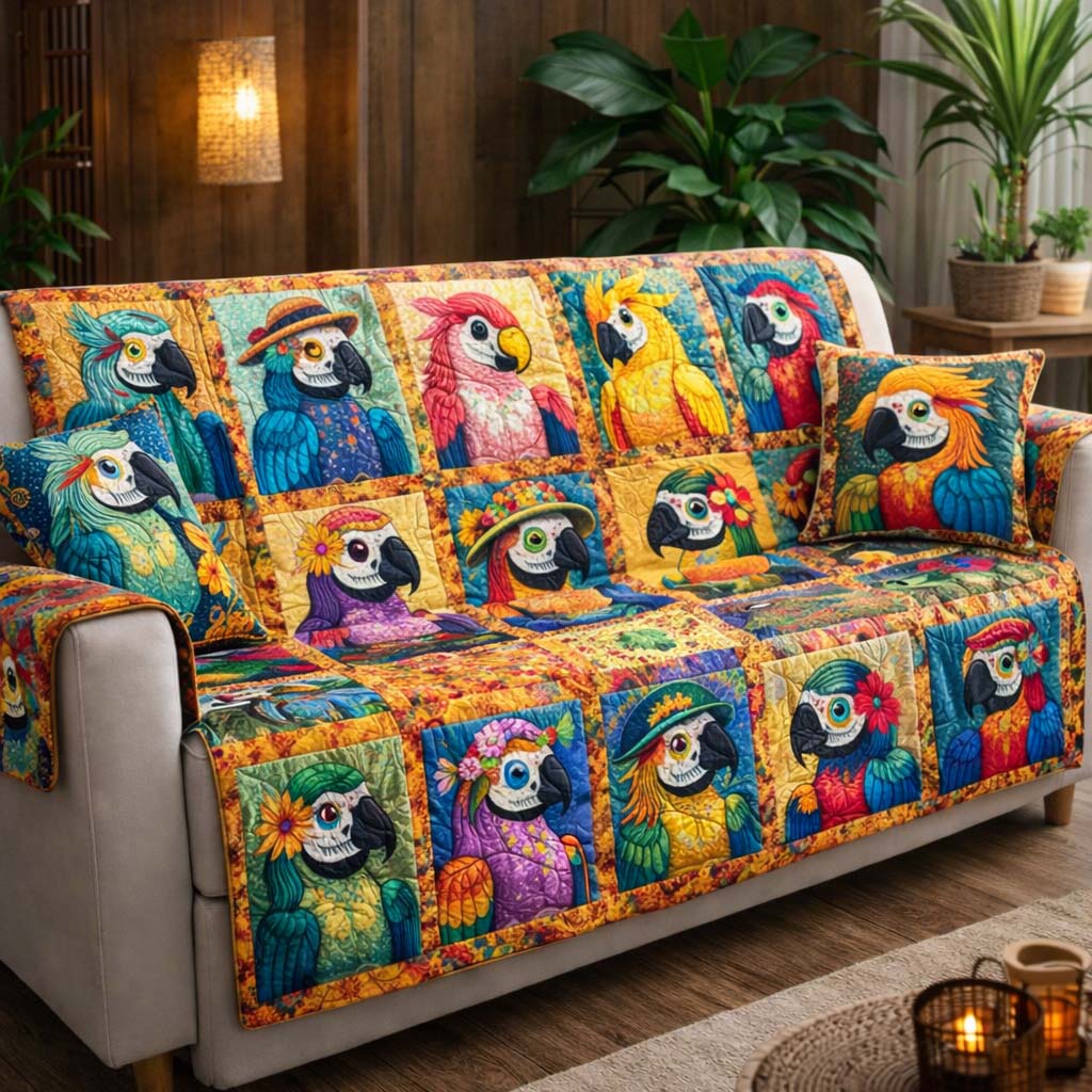 Tropical Parrot Heaven Quilted Sofa Cover GFTOHD13224