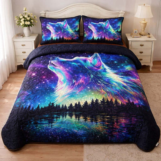 Aurora Wolf Howl 3-Piece Quilted Bedding Set GFTOHD13241