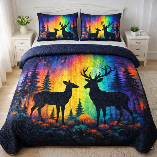 Rainbow Forest Deer 3-Piece Quilted Bedding Set GFTOHD13242